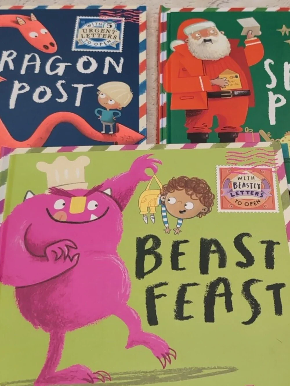 Children's Picture Three Book Set - Dragon Post, Santa Post And Beast Feast